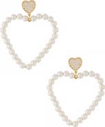 Ettika Big Heart Imitation Pearl Drop Earrings