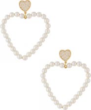 Ettika Big Heart Imitation Pearl Drop Earrings