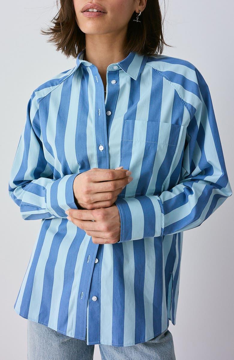 NEXT Stripe Oversize Button-Up Shirt, Main, color, Blue