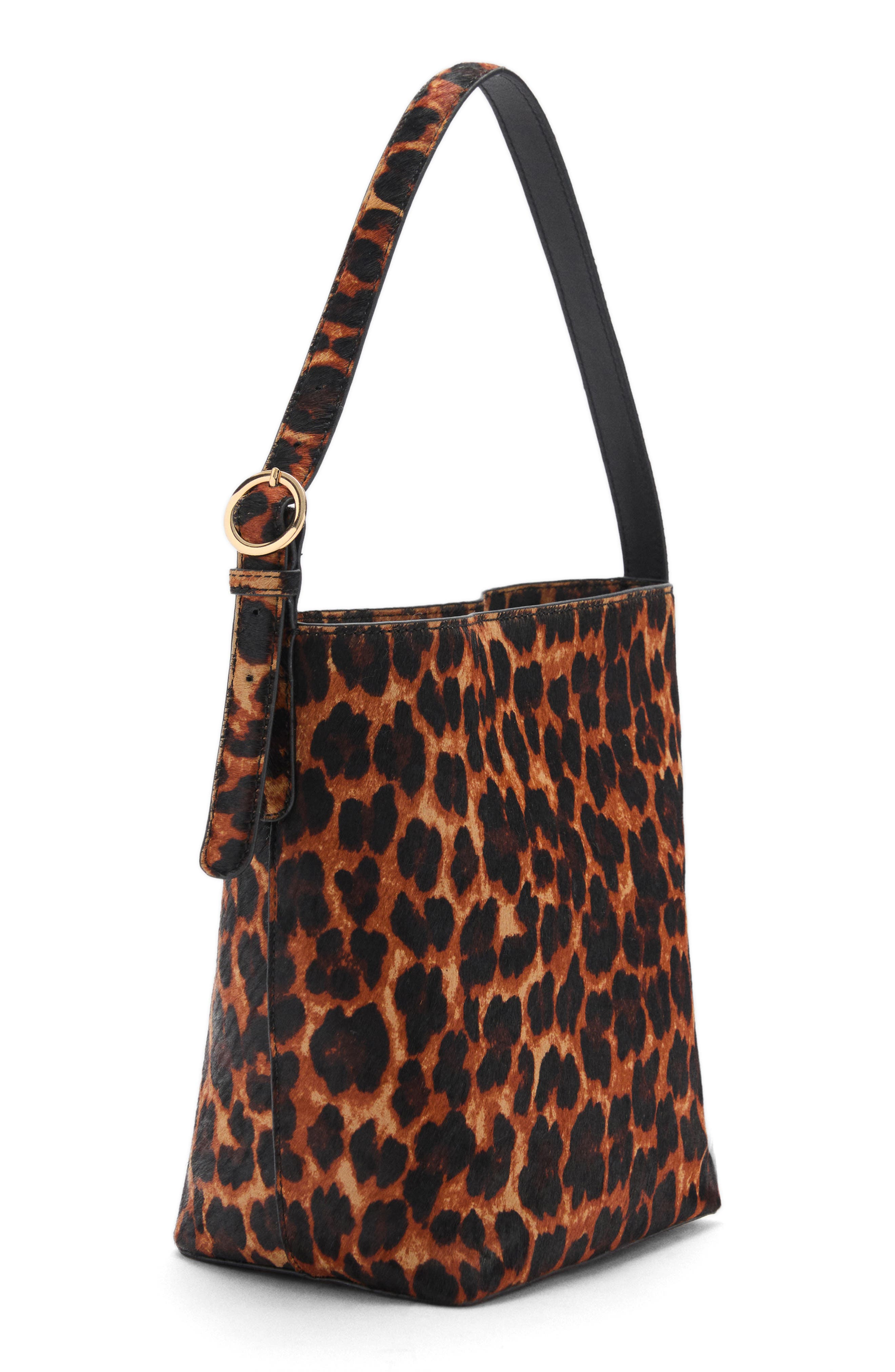 MANGO Leopard Print Genuine Calf Hair Shoulder Bag, Alternate, color, 