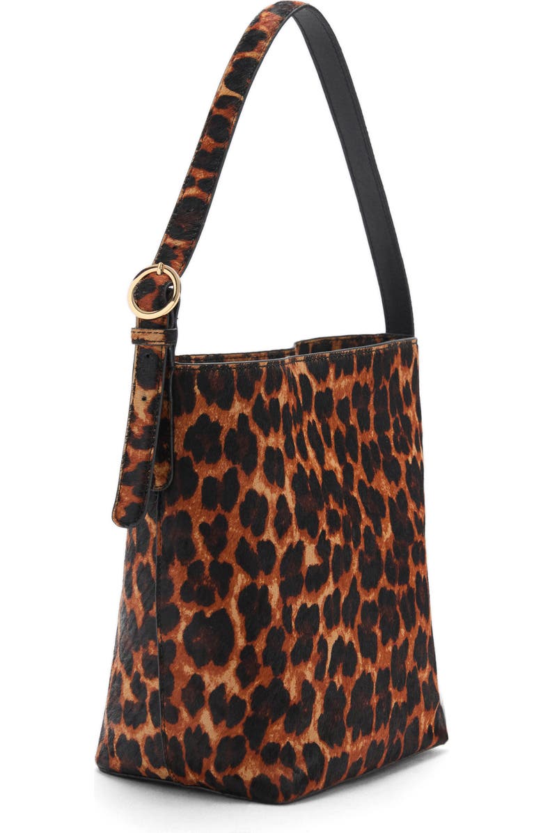 MANGO Leopard Print Genuine Calf Hair Shoulder Bag, Alternate, color,
