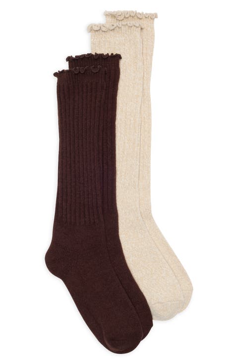 2-Pack Soft Lettuce Edge Knee High Socks