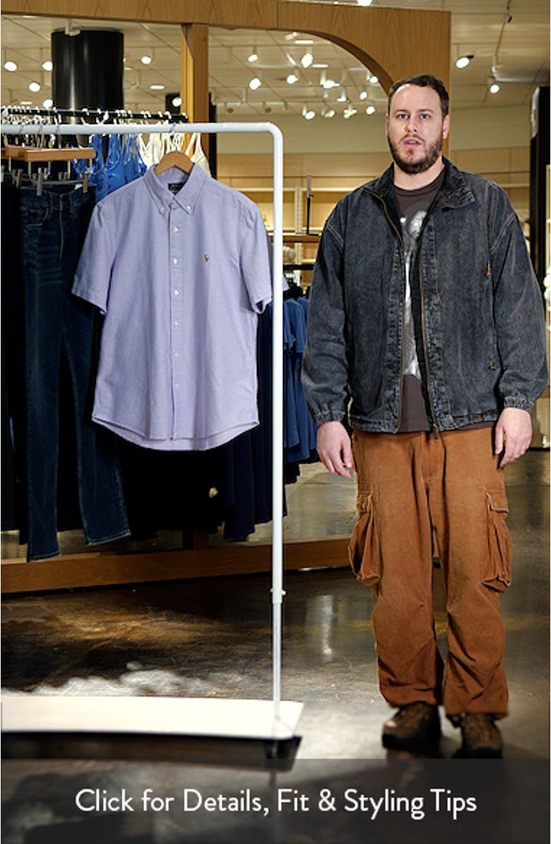 Classic Fit Solid Purple Short Sleeve Button-Down Oxford Shirt, sales video thumbnail