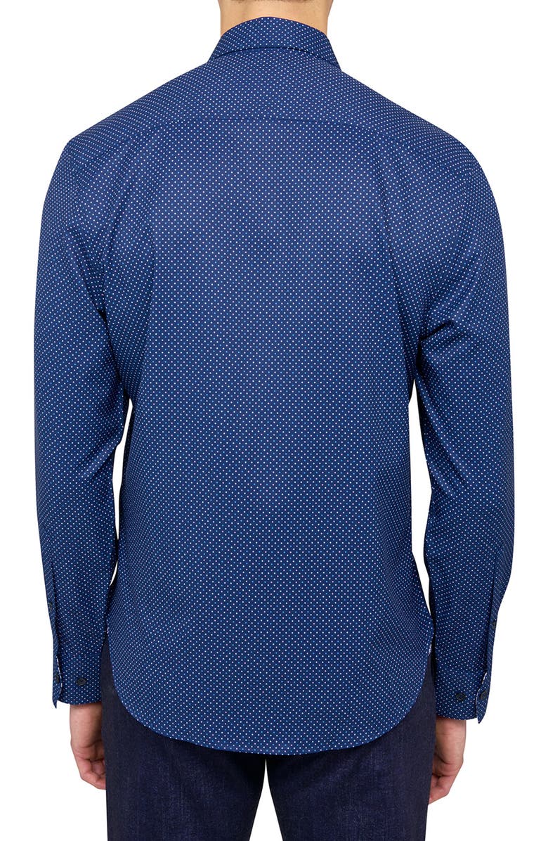 CONSTRUCT Slim Fit Dot Recycled 4-Way Stretch Performance Long Sleeve Shirt, Alternate, color, Navy
