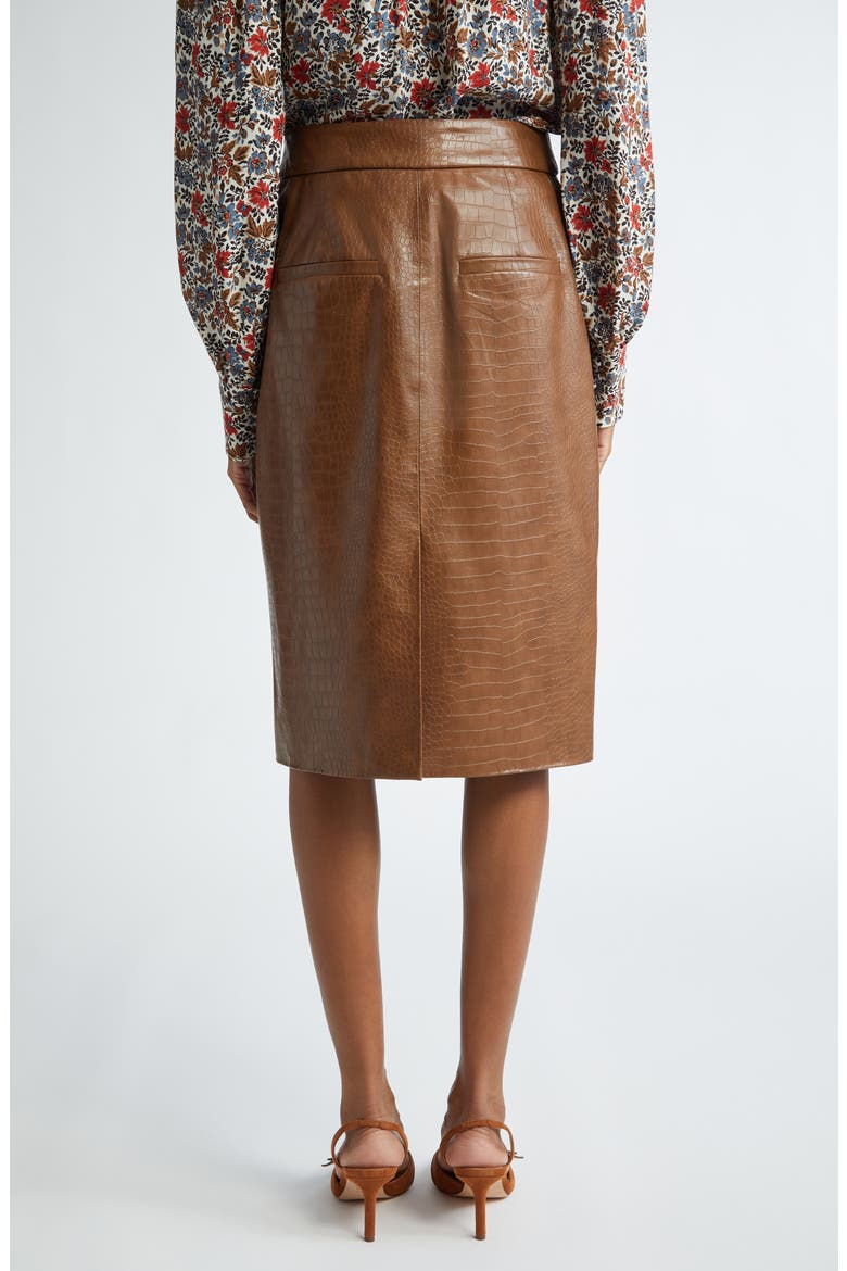Ascher Croc Embossed Faux Leather Skirt, Alternate, color, DARK CAMEL