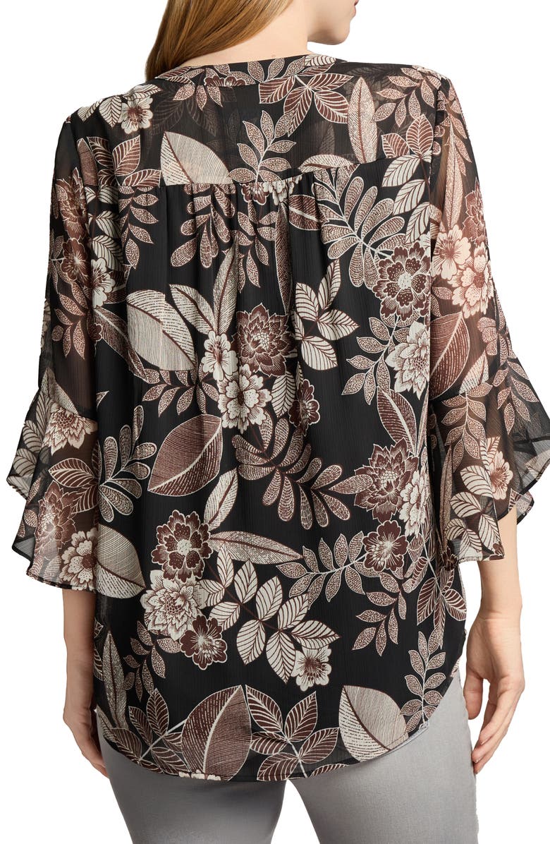 Jones New York Floral V-Neck Flutter Sleeve Top, Alternate, color, 