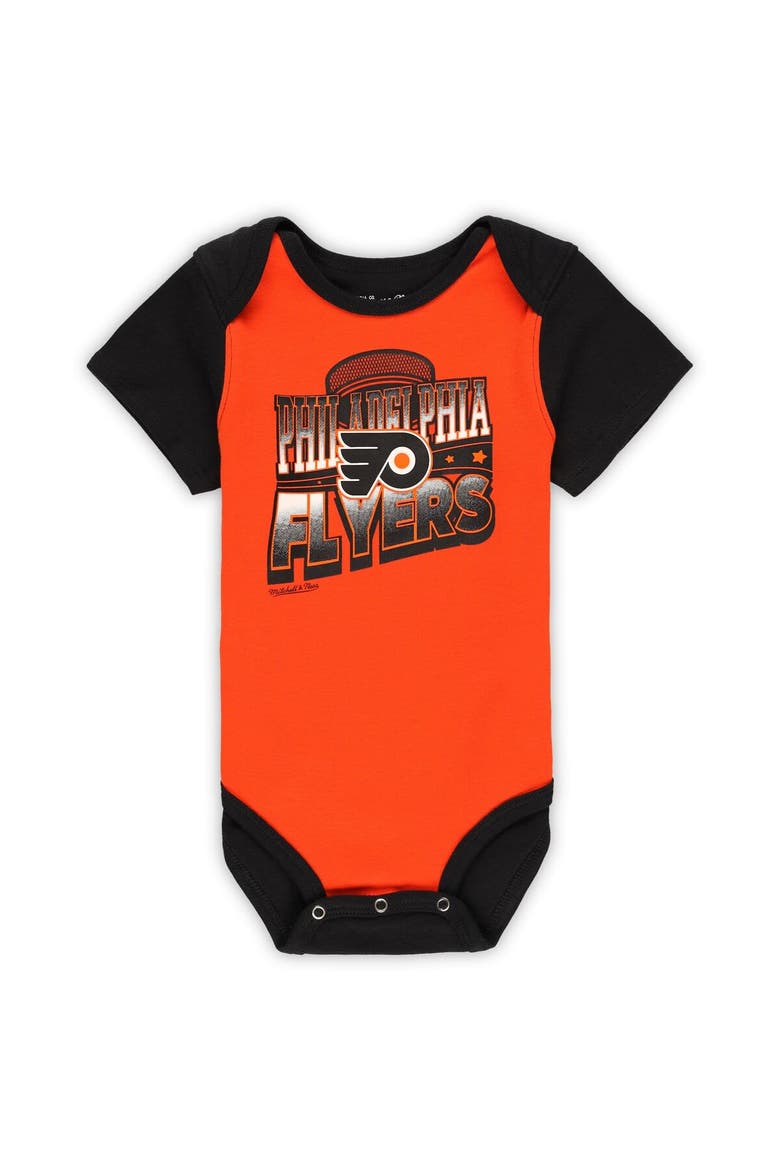 Infant Mitchell & Ness Orange/Black Philadelphia Flyers Big Score 3-Pack Bodysuit, Bib and Bootie Set, Alternate, color, Orange