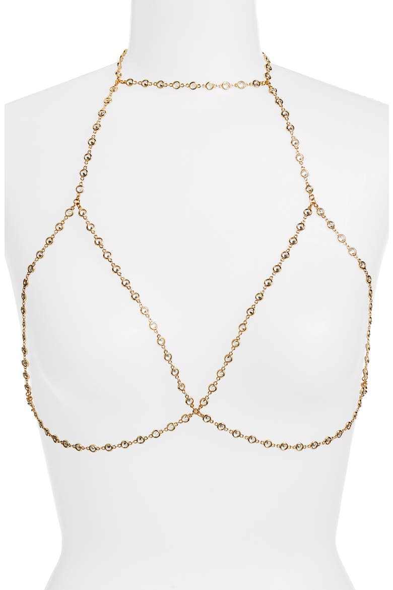 Cubic Zirconia Station Body Chain, Main, color, CLEAR/ GOLD