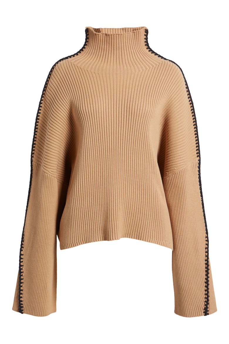 Ally Whipstitch Detail Mock Neck Sweater, Alternate, color, KHAKI