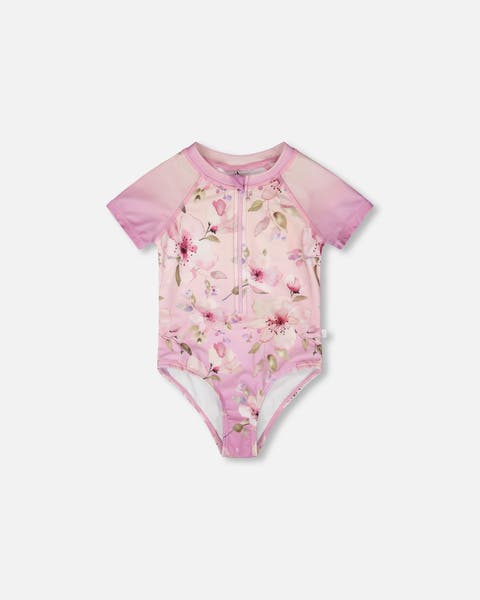 One-Piece Short Sleeve Flower Swimsuit (Toddler, Little Kid & Big Kid)