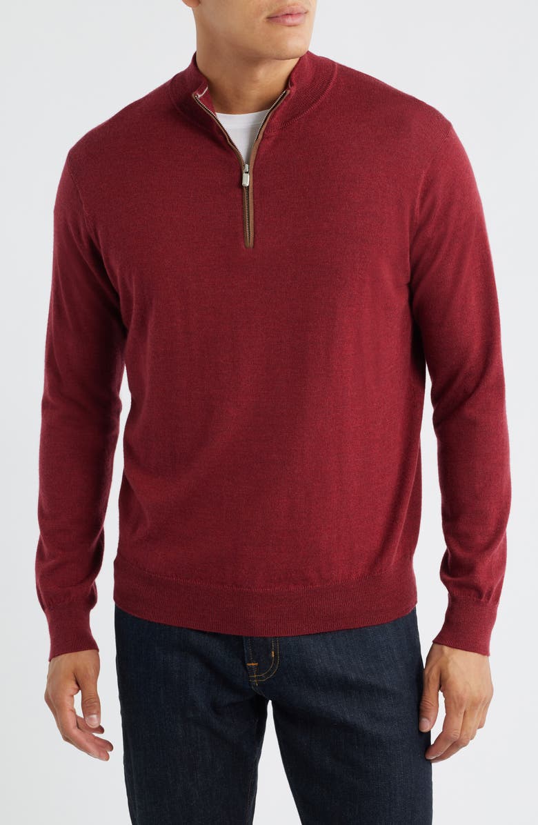 Peter Millar Autumn Crest Merino Wool Blend Quarter Zip Sweater, Main, color, Brick Red