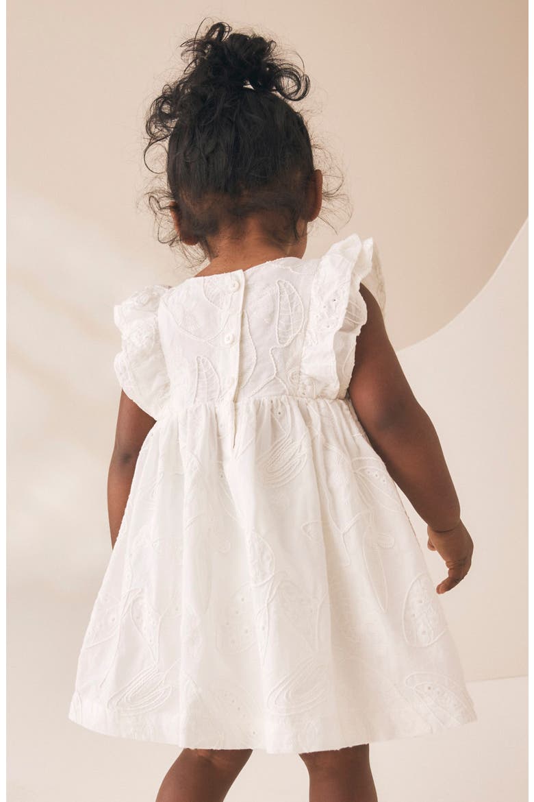 Kids' Embroidered Flutter Sleeve Cotton Dress, Alternate, color, WHITE