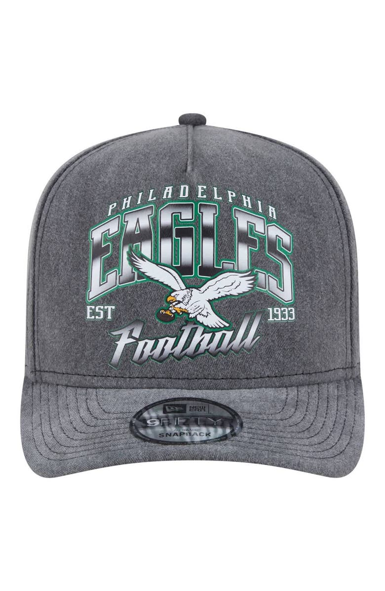 New Era Men's New Era  Black Philadelphia Eagles Throwback Washed A-Frame 9FIFTY Snapback Hat, Alternate, color, 