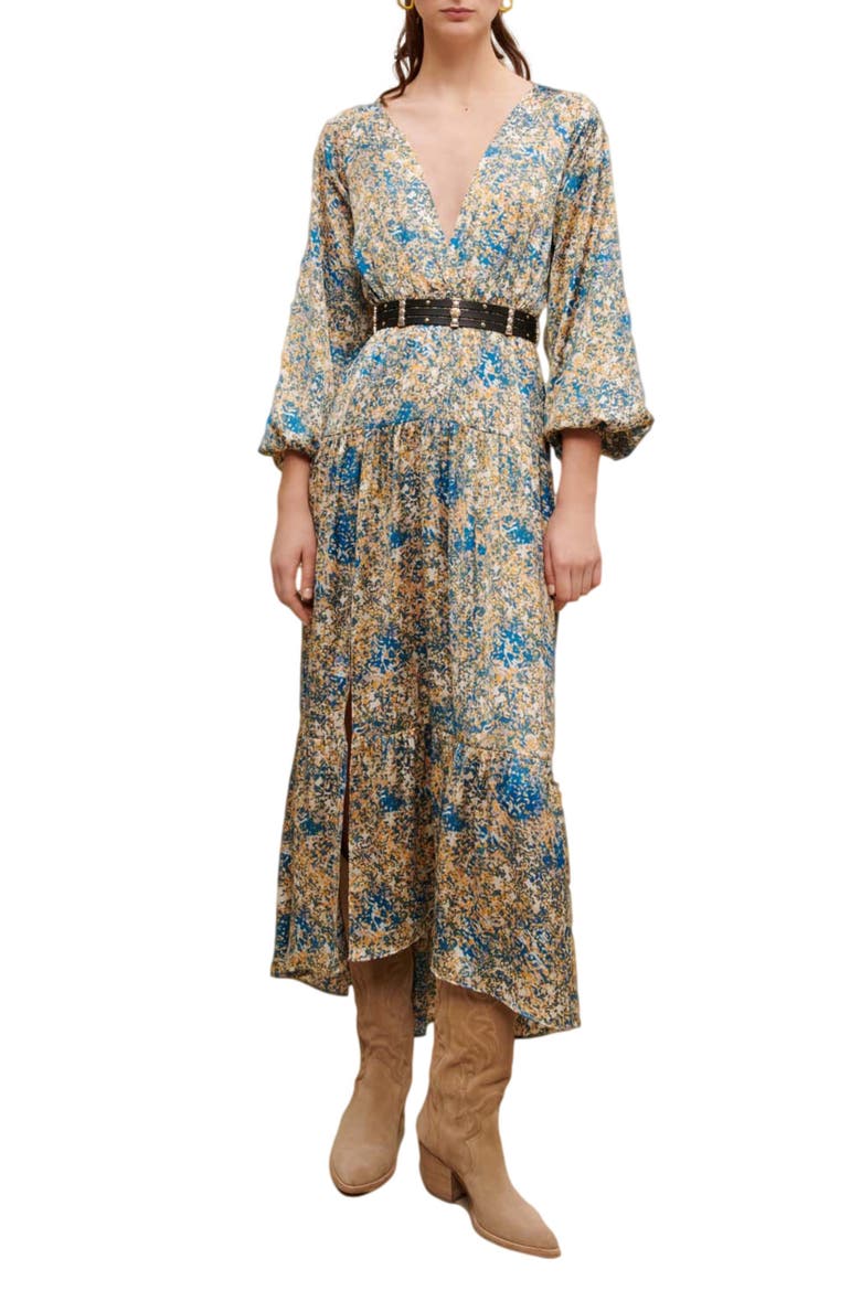 Ritache Floral Print Belted Dress, Main, color, IMPRIME ABSTRAIT BLEU