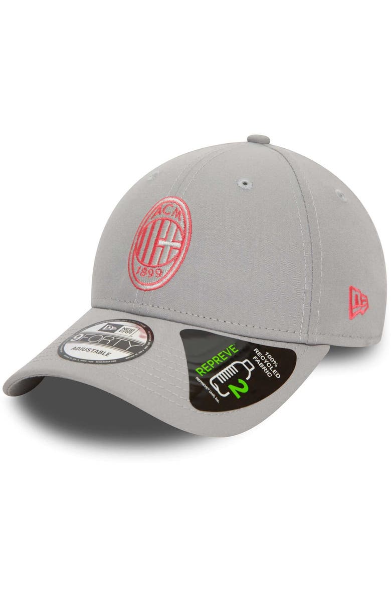 New Era Men's New Era Gray AC Milan Seasonal Color Repreve 9FORTY Adjustable Hat, Main, color, 