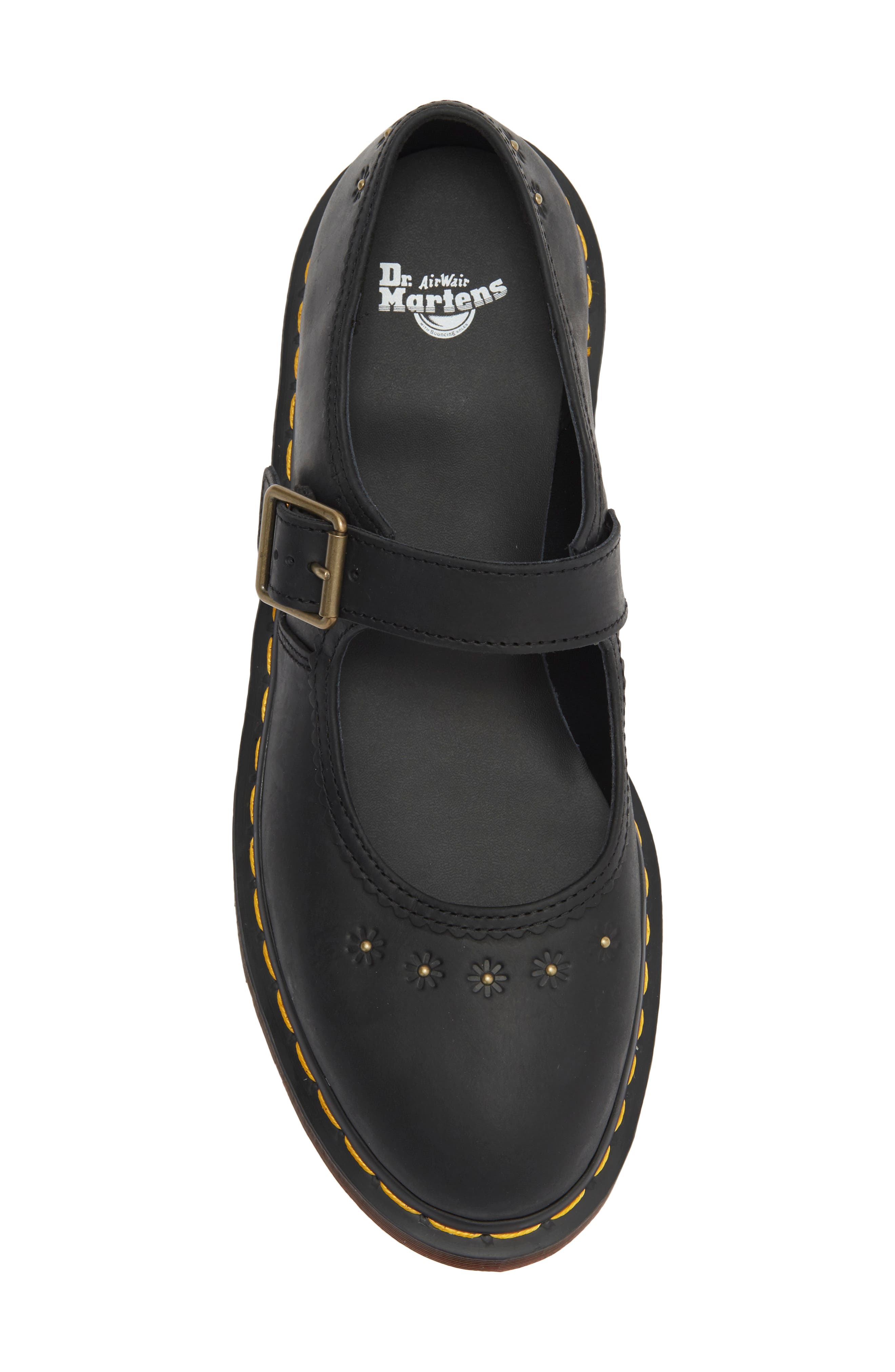 Flower Mary Jane Flat, Alternate, color, BLACK