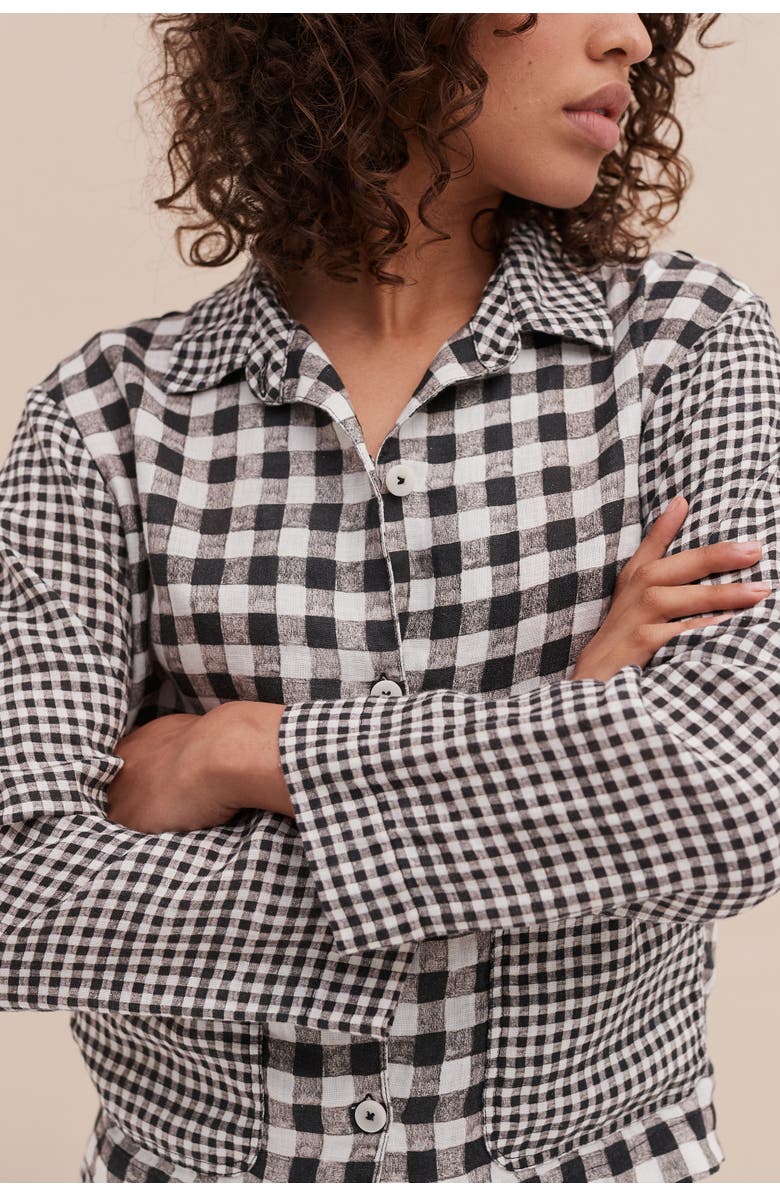 Desmond & Dempsey Pajama Pocket Set, Alternate, color, Gingham Linen Black/White