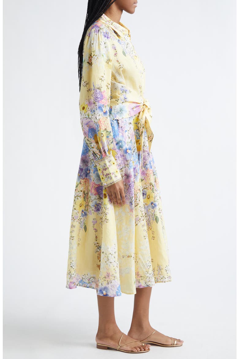 Darling Buds Long Sleeve Tie Waist Linen Shirtdress, Alternate, color, DARLING BUDS