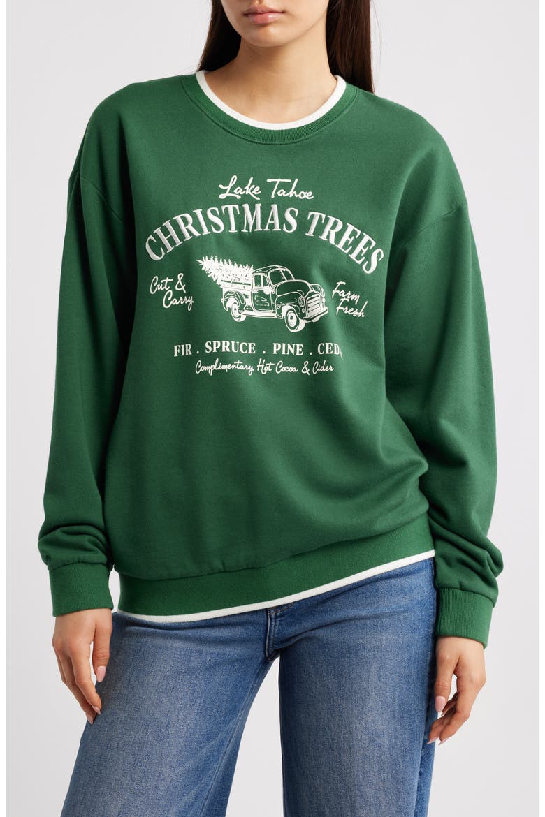 Holiday Tree Farm Graphic Sweatshirt, Main, color, WASHED FOREST/ MARSHMALLOW