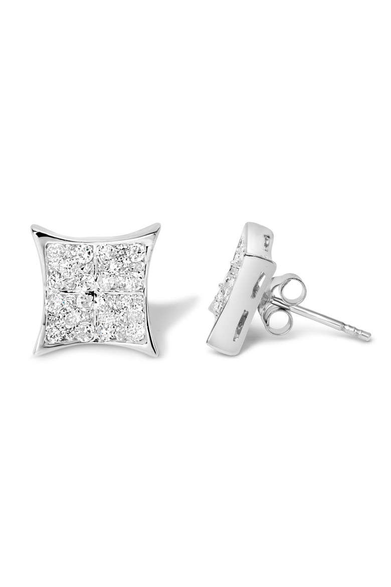 Silver 3/4 Ct Diamond Composite Curved Square Stud Earring, Alternate, color, White