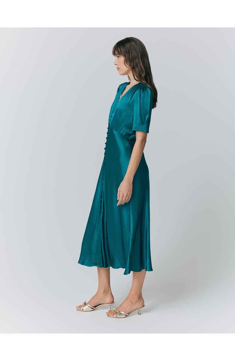 Ghost London Madison Satin Midi Dress, Alternate, color, Emerald Sea