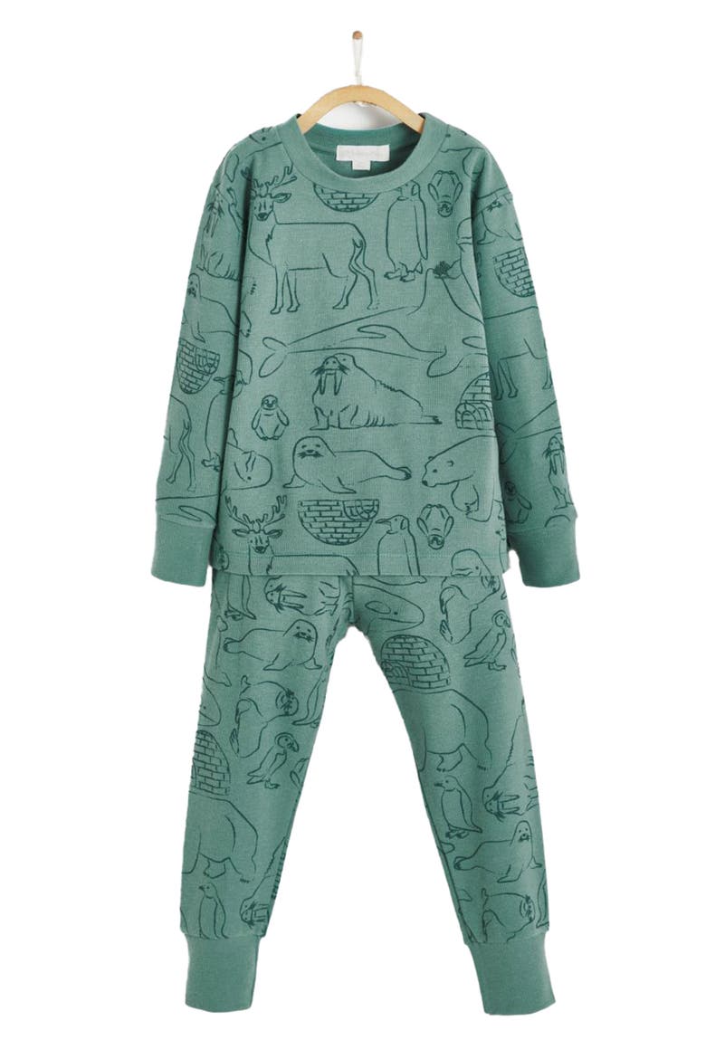 Premium Cotton Camou Waffle Snug 2PC Pajamas For Toddler, Main, color, Green