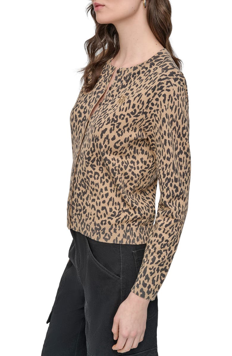 DKNY Jeans Cotton Leopard Print Cardigan, Alternate, color, Travertine Combo