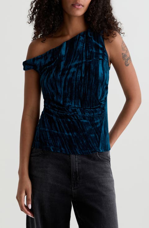 Rachel Asymmetric Cold Shoulder Velvet Top
