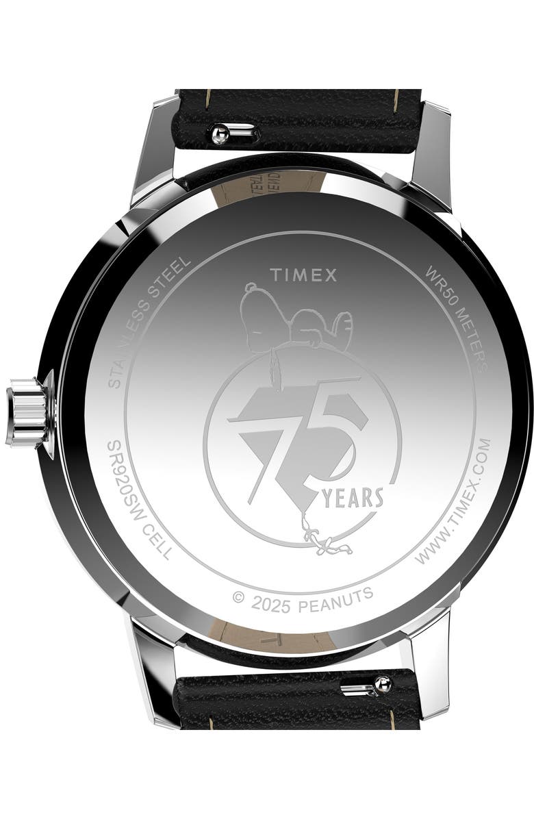 Timex<sup>®</sup> x Peanuts Marlin<sup>®</sup> 75th Anniversary Edition Leather Strap Watch, 38mm, Alternate, color,