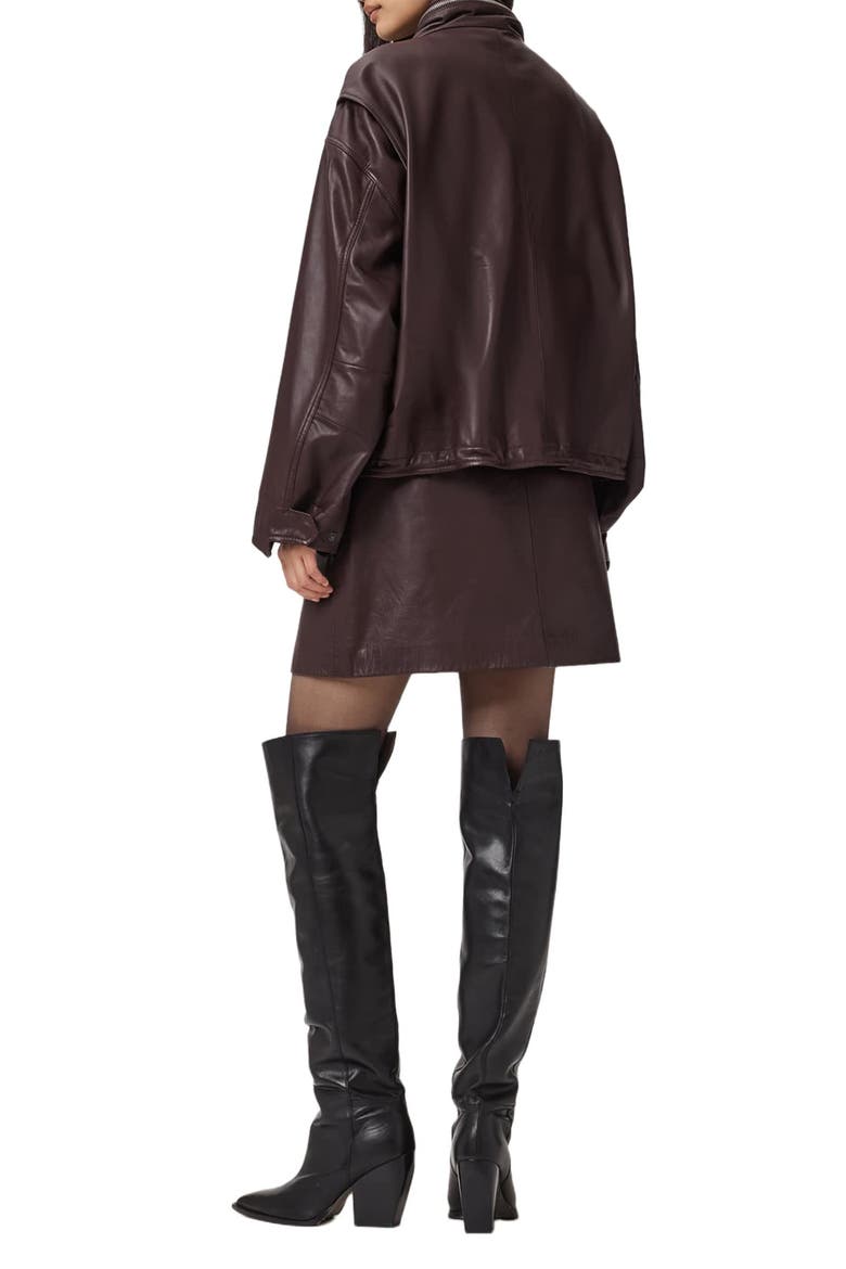 Renai Leather Miniskirt, Alternate, color, OXBLOOD RED