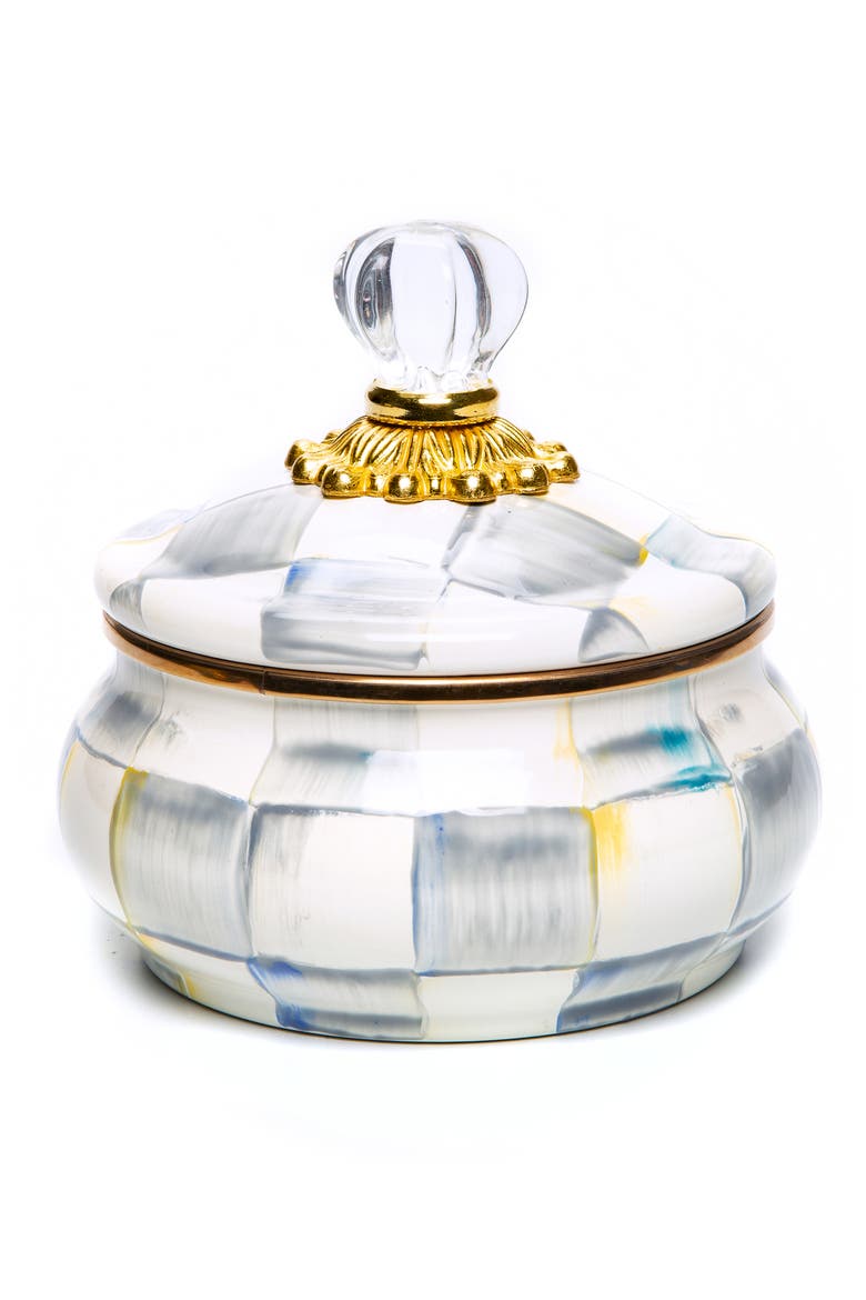Sterling Check Enamel Squashed Pot, Main, color, GREY/ WHITE