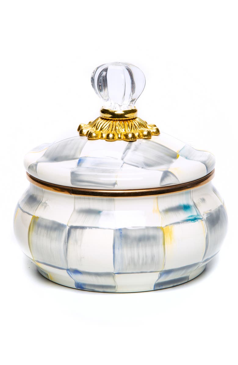 MACKENZIE CHILDS Sterling Check Enamel Squashed Pot, Main, color, Grey/ White