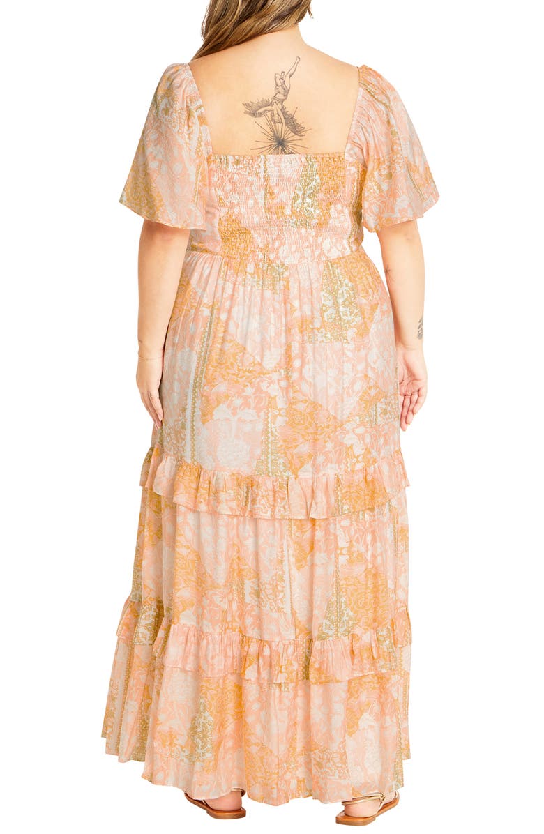 City Chic Marci Tiered Print Maxi Dress, Alternate, color, Sunkissed