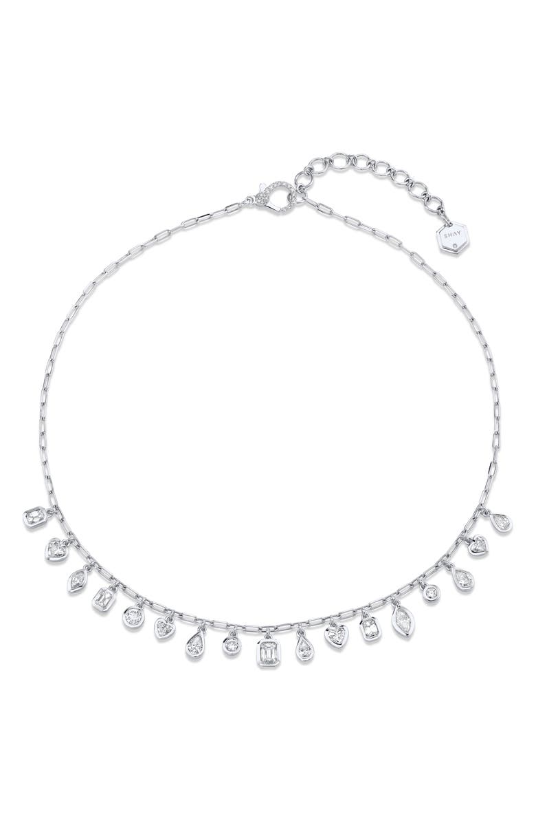 SHAY Mixed Bezel Diamond & 18K Gold Shaker Necklace, Main, color, White Gold