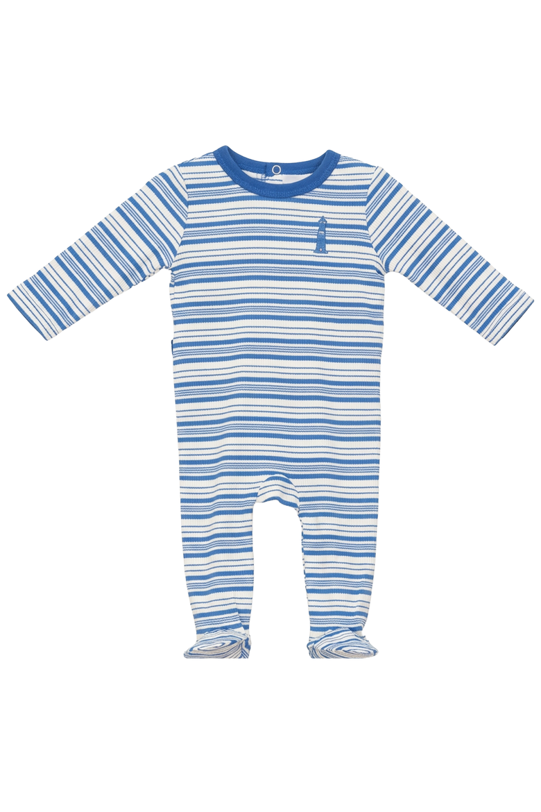 Striped Lighthouse Long Sleeve Footed Romper, Main, color, Blue