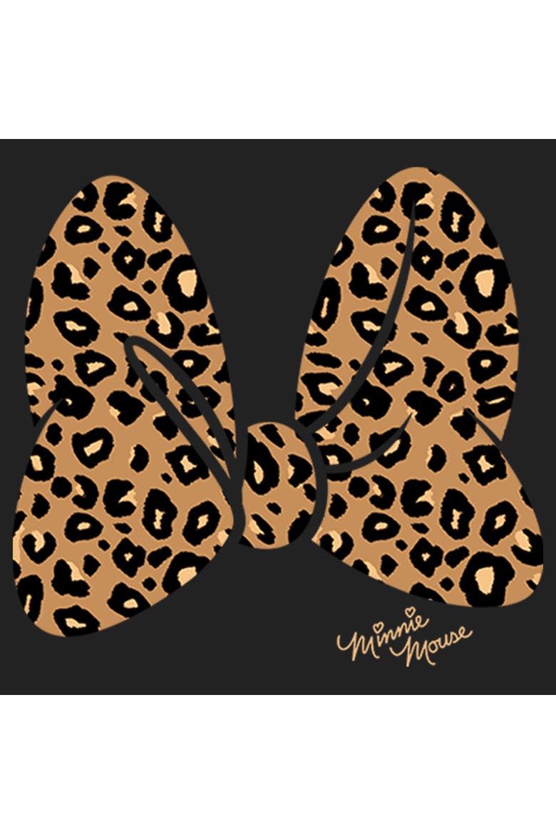 Junior's Cheetah Print Minnie Mouse Bow Festival Muscle Graphic T-Shirt, Alternate, color, Charcoal