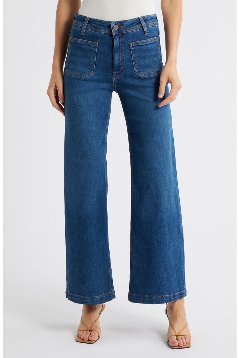 Paloma Marine Patch Pocket High Waist Wide Leg Jeans, Main, color, MID SHADED FLEX BLUE