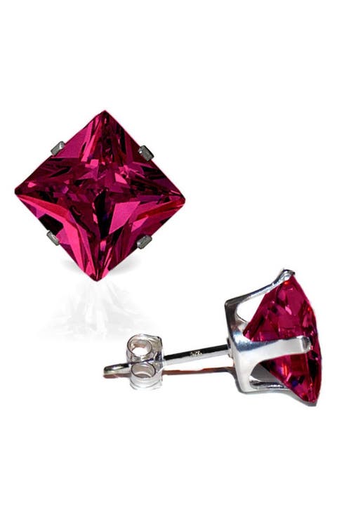 Square Cubic Zirconia Birthstone Stud Earrings