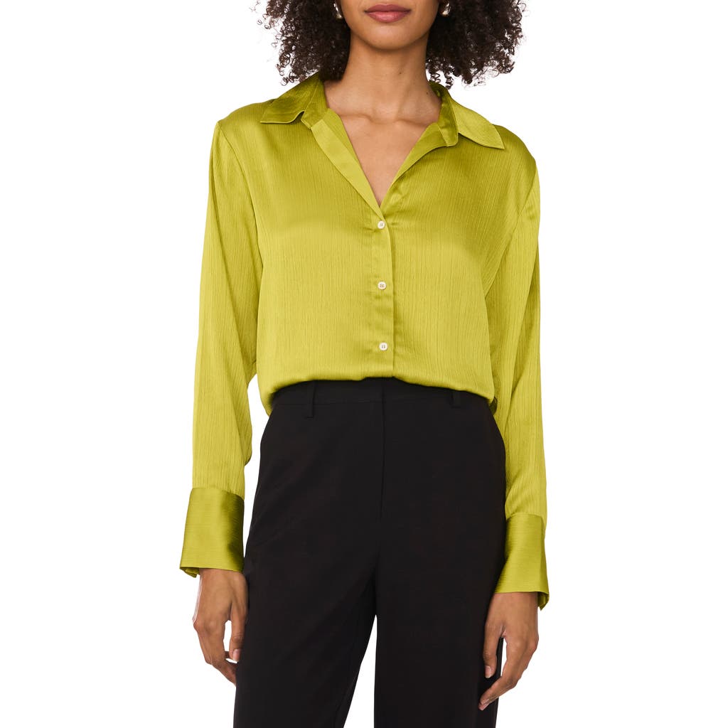 VINCE CAMUTO VINCE CAMUTO TEXTURED SATIN LONG SLEEVE BUTTON-UP SHIRT