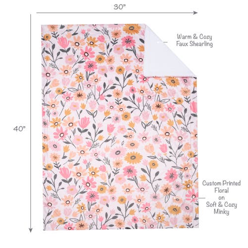 Lambs & Ivy Little Garden Soft Luxurious Floral Warm Fleece Baby Blanket In Pink