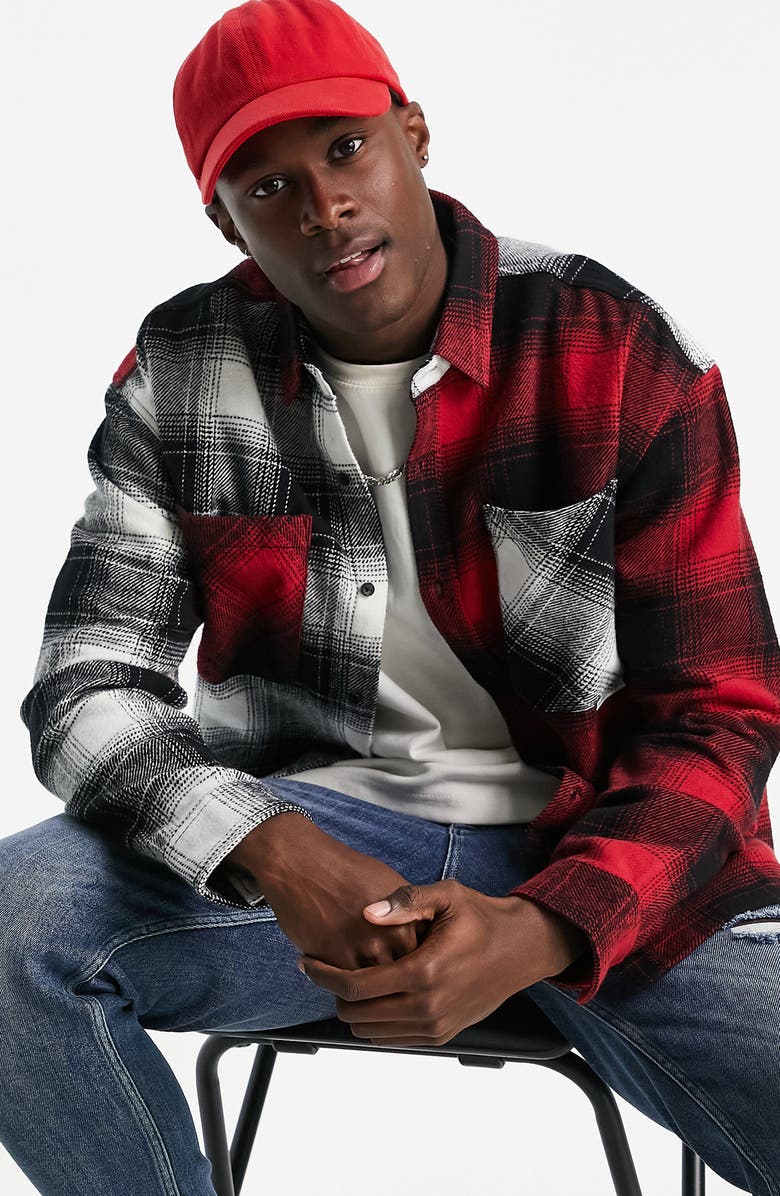 Topman Relaxed Cut & Sew Check Shirt, Alternate, color,