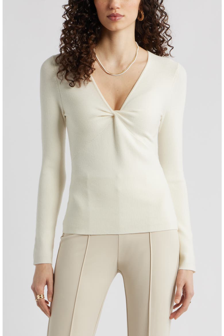 Twist Front Detail Merino Wool Blend Sweater, Main, color, IVORY TOFU