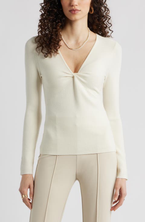 Twist Front Detail Merino Wool Blend Sweater
