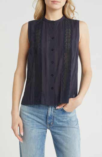 FRAME Lace Trim Sleeveless Button-Up Shirt