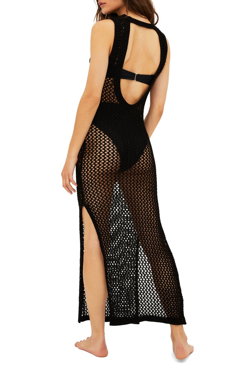 Beach Riot Holly Sheer Open Knit Cover-Up Dress, Alternate, color, Black