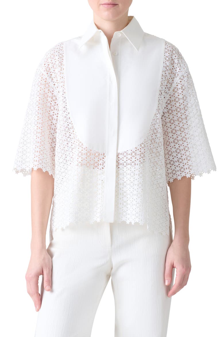 Plastron Daisy Guipure Button-Up Shirt, Main, color, CREAM