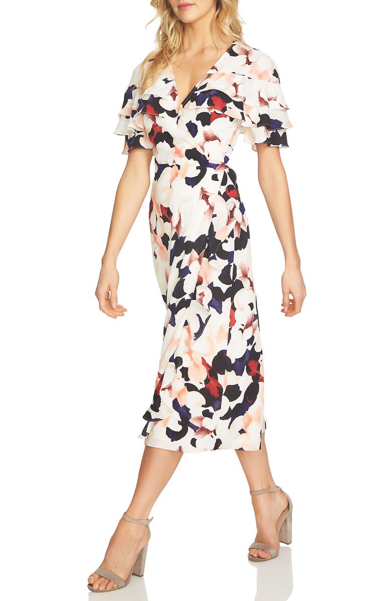 1.STATE Floral Wrap Midi Dress, Main, color, 
