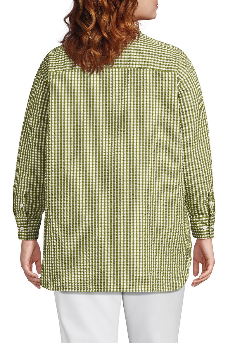 Plus Size Oversized Seersucker Shirt, Alternate, color, Vintage Lime Green Gingham