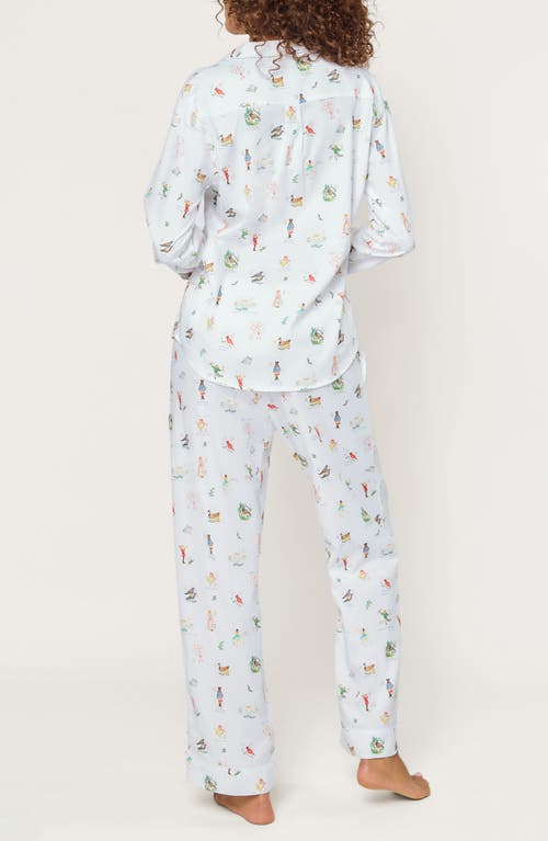 Petite Plume Holiday Print Cotton Twill Pajamas In White