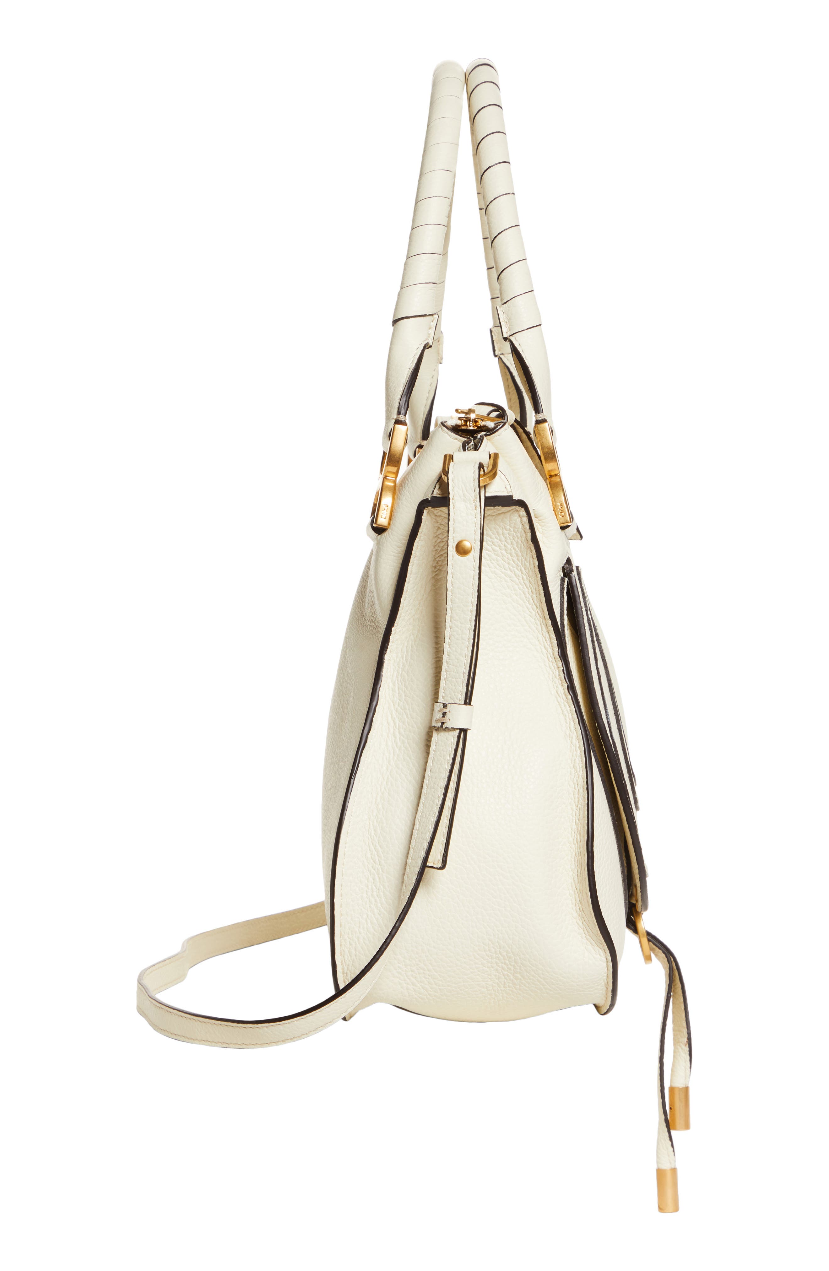 Chloé Medium Marcie Calfskin Leather Satchel, Alternate, color, Natural White